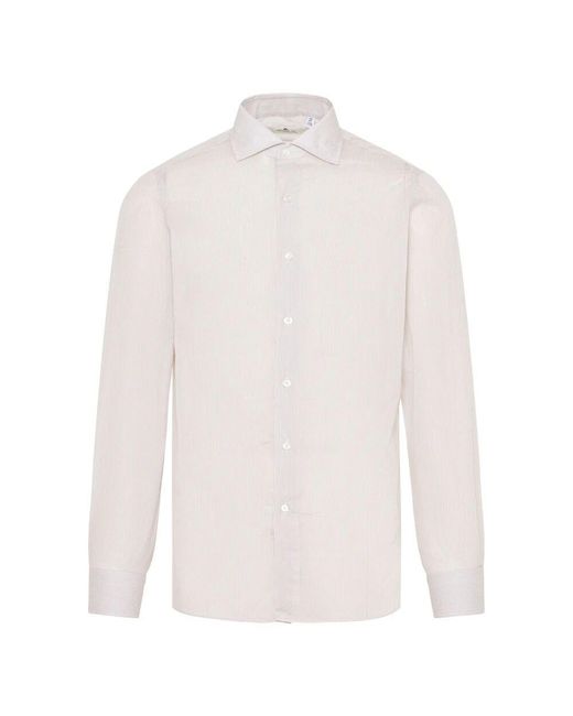 Finamore 1925 Gestreiftes Baumwollhemd Made in White für Herren