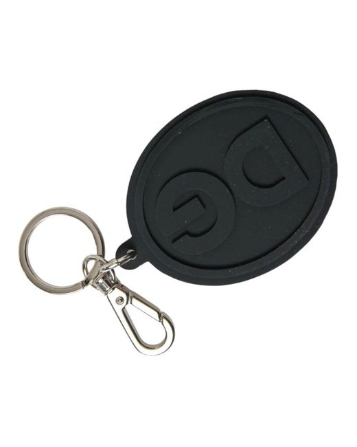 Dolce & Gabbana Black Eleganter Schwarz Silber Logo Schlüsselanhänger