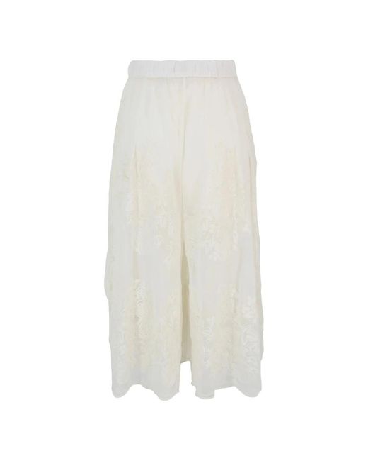 Sea White Blumen Bestickter Ausgestellter Saum Rock