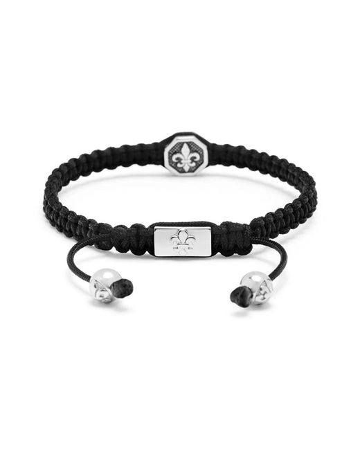 Nialaya 's string bracelet with vintage silver fleur de lis charm in Black für Herren