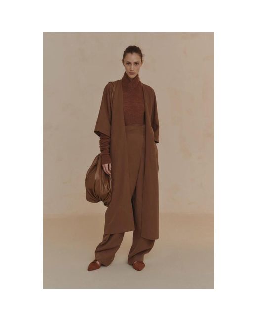 Cortana Jassen ,Bruin ,Linnen Culta, Lang Oversized Henna Jas in het Brown