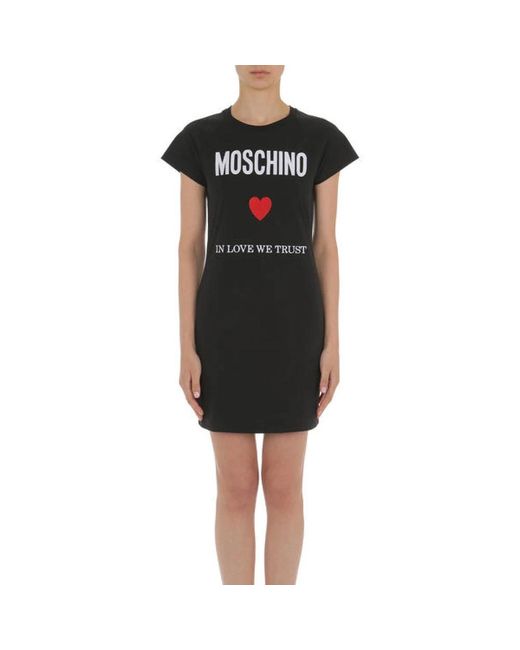 Moschino Kleedjes ,Zwart ,Katoen Organische Katoenen Mini Jurk Love Trust in het Black