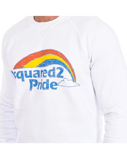 DSquared² Hoodies & Sweatvesten ,Wit ,Katoen Sweatshirt Met Lange Mouwen En Ronde Hals in het White voor heren