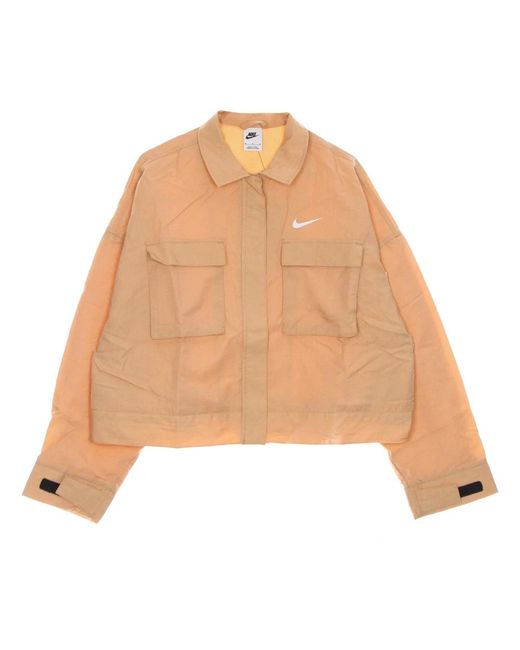 Nike Fitness ,Nylon Field Jacket Met Verstelbare Manchetten in het Natural