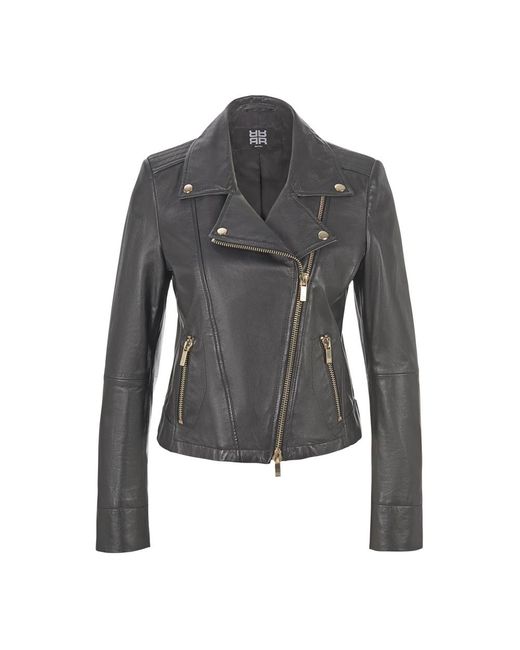 Riani Jassen ,Zwart ,Leer Coole Biker-Style Leren Jas in het Gray