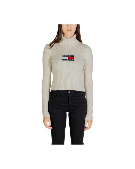 Tommy Hilfiger Geribbelde Gebreide Coltrui Sweater Logo in het Gray