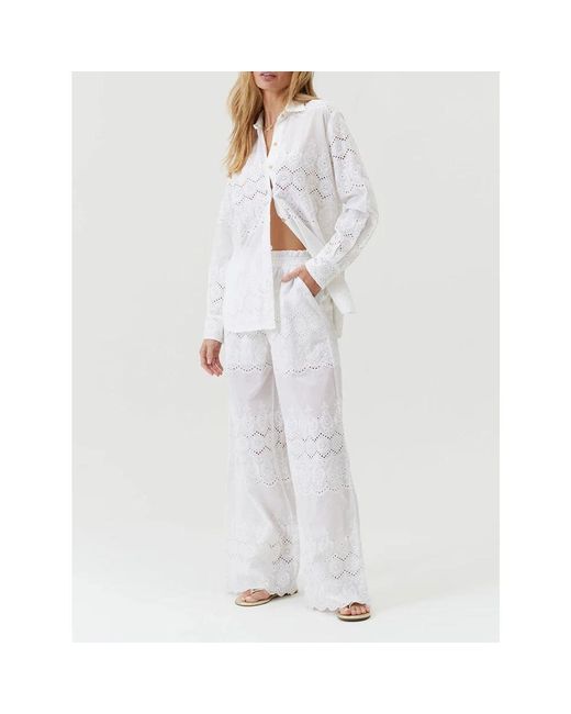 Melissa Odabash White Weiße Weite Bein Hose Mit Kordelzug