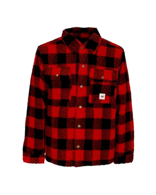 Caterpillar Jassen ,Veelkleurig ,Polyester Sherpa Gewatteerd Overshirt Rood/Zwart in het Red voor heren