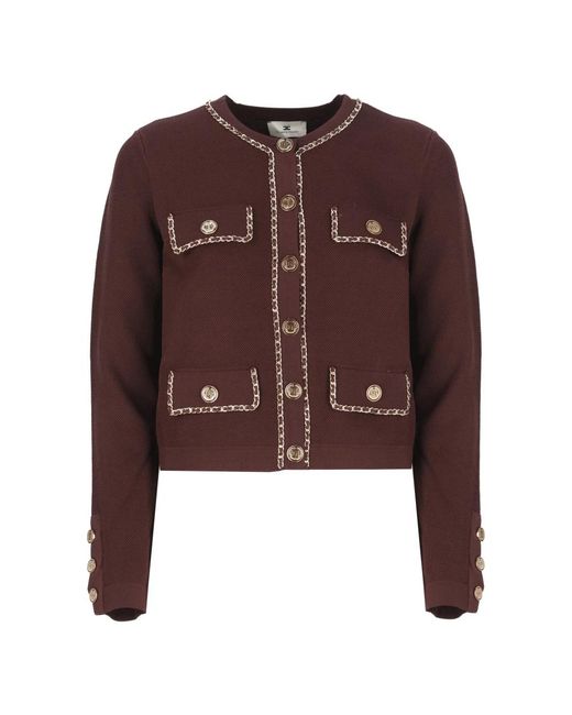 Elisabetta Franchi Truien & Vesten ,Rood ,Bordeaux Trui Met Knoopdetails in het Brown