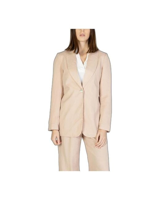 Vero Moda Jassen ,Roze ,Linnen Linnen Blazer Lange Mouwen in het Natural