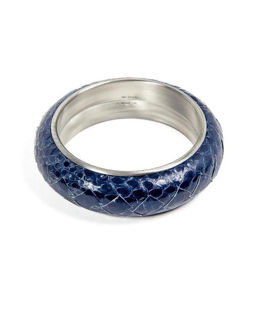 Bottega Veneta Blue Blaues silbernes schlangenlederarmband