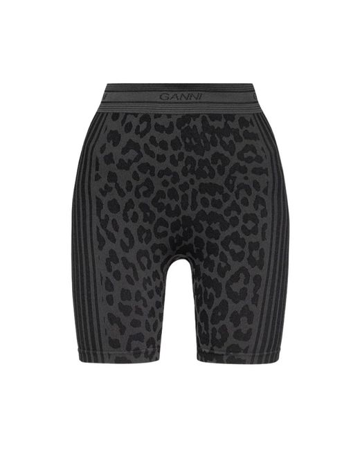 Ganni Gray Schwarze jacquard seamless shorts