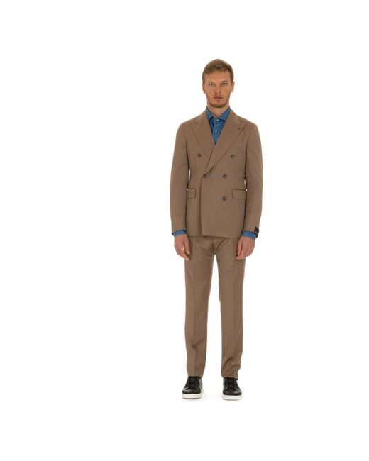 Tagliatore Brown Double Breasted Suits for men