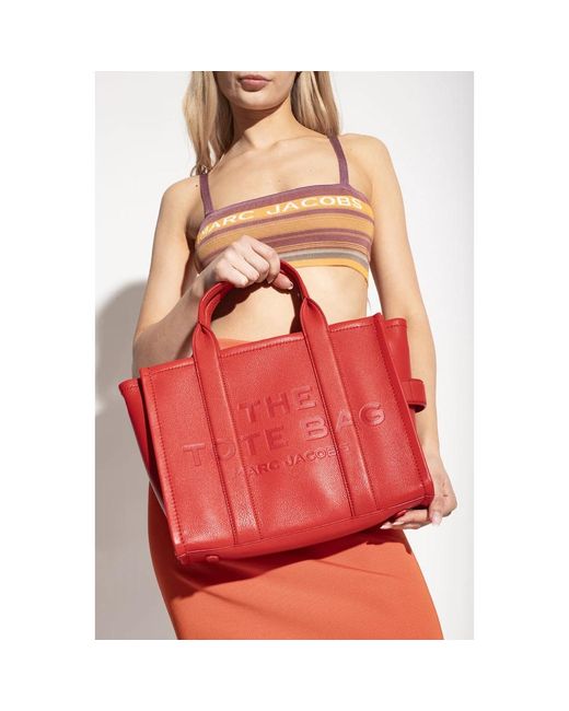 Marc Jacobs Das Leder mittelgroße Red Tote -Tasche