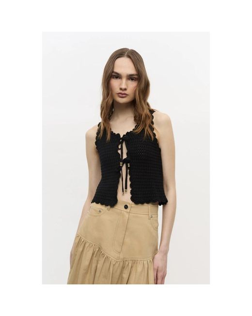 Ganni Truien & Vesten ,Zwart ,Katoen Zwarte Textured Kant Top Elegant Mouwloos in het Black