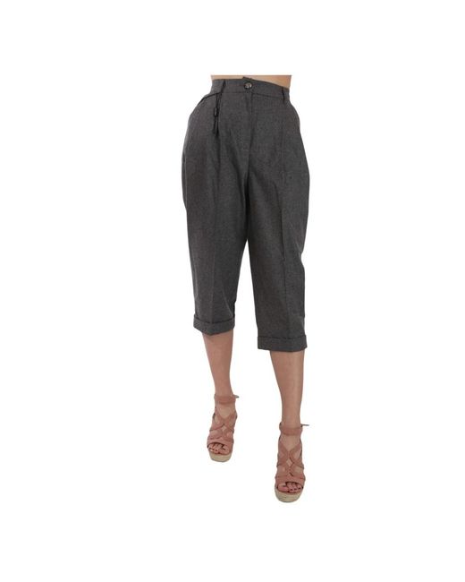 Dolce & Gabbana Gray Wool Cropped Trouser Pleated Pants