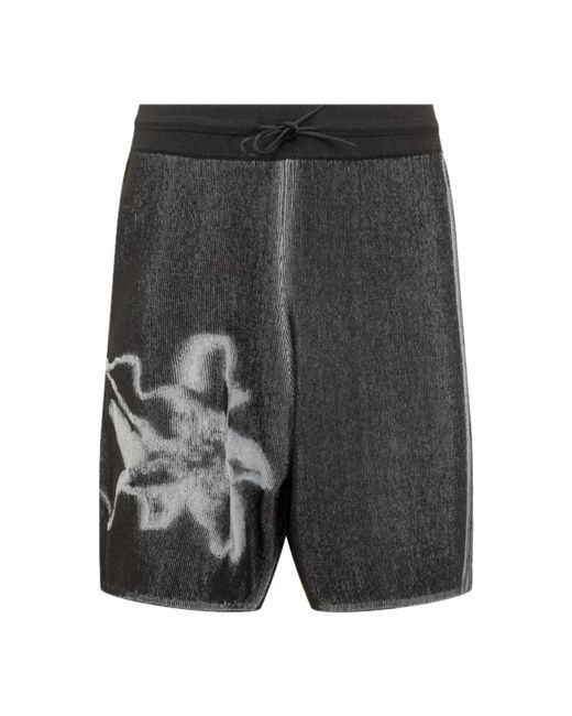 Y-3 Abstrakte blumige grafikstrick-shorts in Gray für Herren