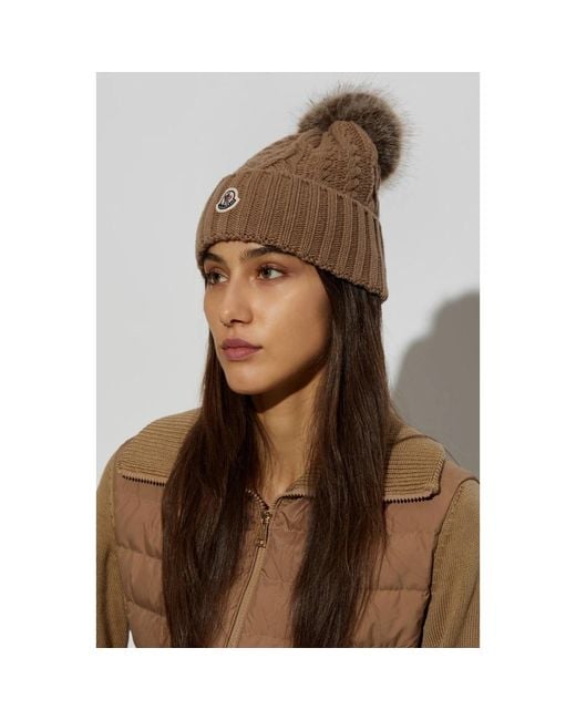 Moncler Brown Logo Patch Beanie