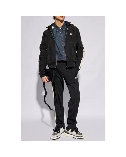 Palm Angels Jassen ,Zwart ,Polyester Geborduurde Logo Track Jacket in het Black voor heren