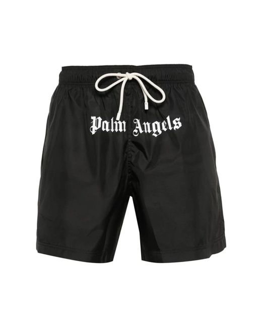Shorts da mare neri con stampa logo di Palm Angels in Black da Uomo