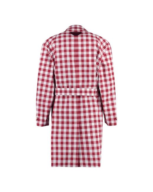 Prada Karierte Baumwollmantel Mit Gürtel in Red für Herren