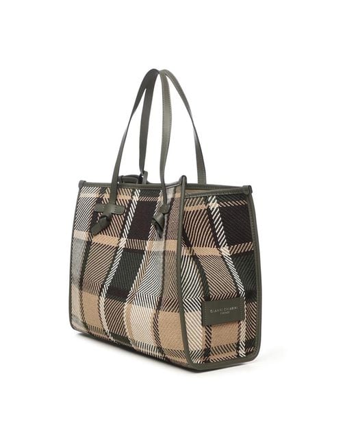 Gianni Chiarini Tartan Stoffen Handtas Met Leren Handvatten in het Multicolor