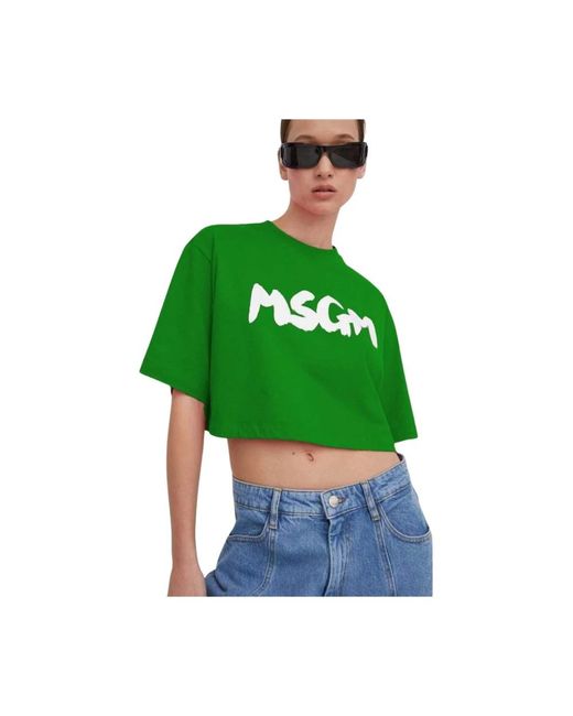 MSGM Tops ,Groen ,Katoen Groene Katoenen T-Shirt Voor Vrouwen in het Green