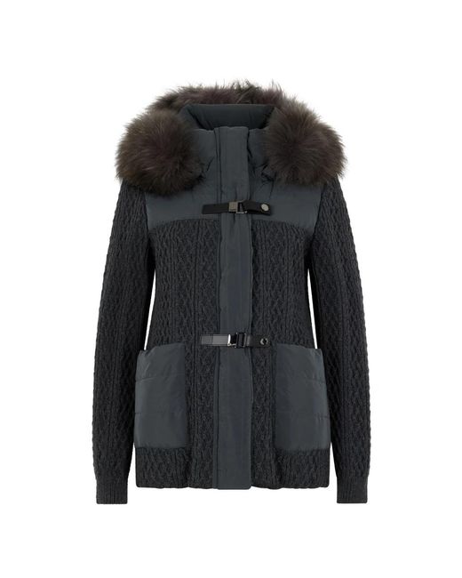 Moorer Jassen ,Grijs ,Elegante Winterjas Met Bontkraag in het Black
