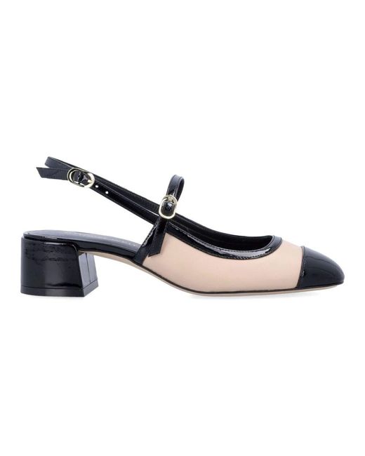 Stuart Weitzman Natural Zweifarbige Lackleder Mary Jane Slingbacks