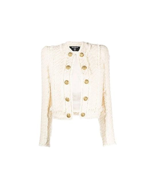 Balmain Jassen ,Katoen Katoenen Tweed Fringed Vest in het White