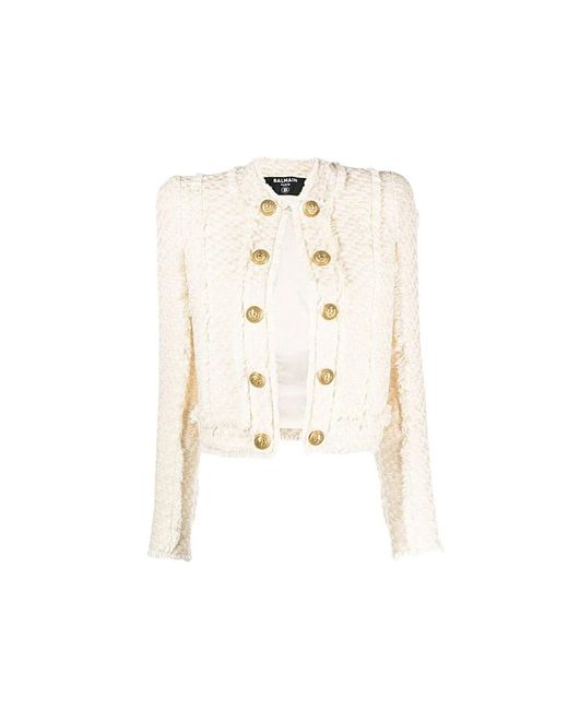 Balmain Jassen ,Katoen Katoenen Tweed Fringed Vest in het White