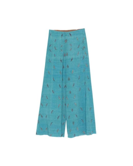 Pierre Louis Mascia Broeken ,Blauw ,Print Wide Leg Broeken in het Blue