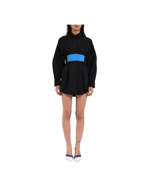 MSGM Black Baumwoll Mini Kleid Mit Knopfleiste