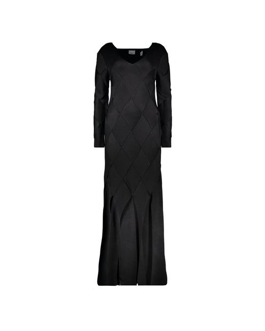 Burberry Black Maxikleid mit v-ausschnitt und gewebtem muster