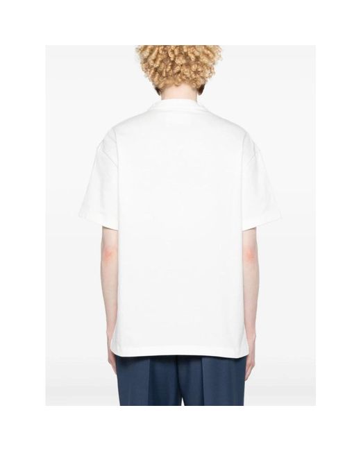 Jil Sander White Weiße baumwoll-jersey-t-shirt mit fransiger brosche