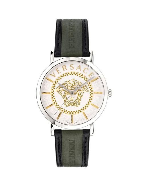 V-essential orologio cinturino in pelle di Versace in Metallic da Uomo