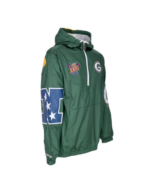 Mitchell & Ness Fitness ,Groen ,Polyester Bay Packers Windbreaker Anorak Jas in het Green voor heren