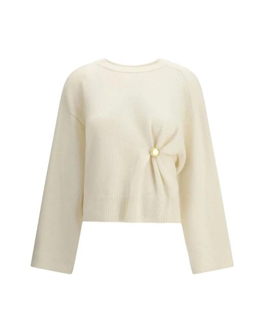 Loulou de Saison White Weiße Drapierte Kaschmir-Strickjacke