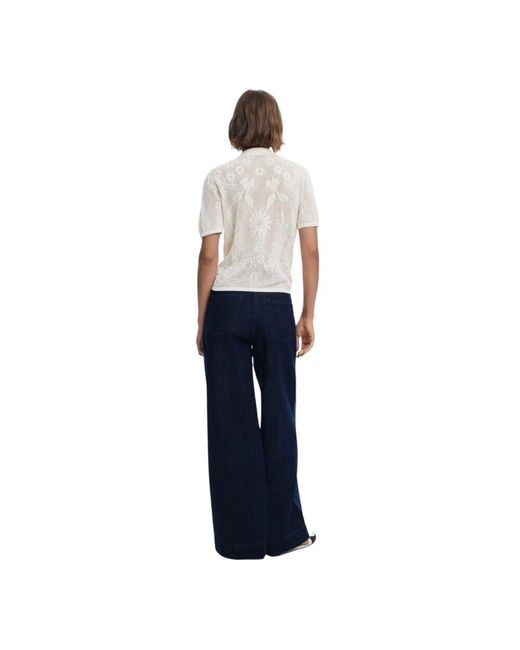 Desigual Blue Weiße Button-Up Klassischer Kragen Top