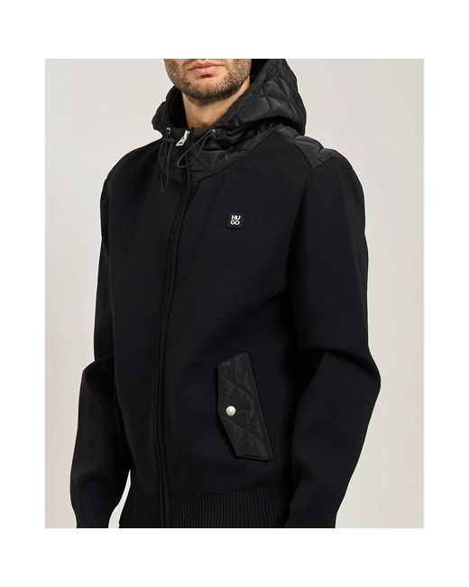 HUGO Schwarzer Gesteppter Hoodie Mit Reißverschluss in Black für Herren