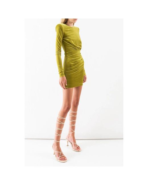 Alexandre Vauthier Kleedjes ,Groen ,Fluwelen Gedrapeerde Korte Jurk Lange Mouw in het Yellow