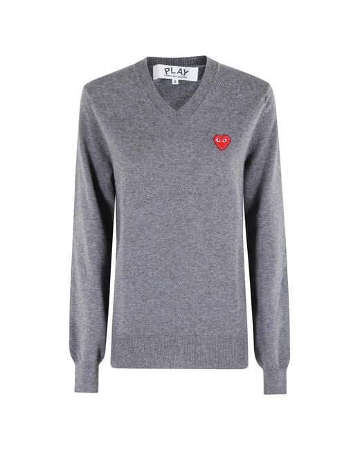 COMME DES GARÇONS PLAY Gray V-Neck Knitwear for men