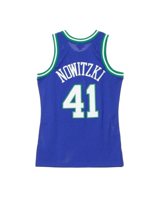 Mitchell & Ness Fitness ,Blauw ,Polyester Dirk Nowitzki Basketball Tank Top in het Blue voor heren