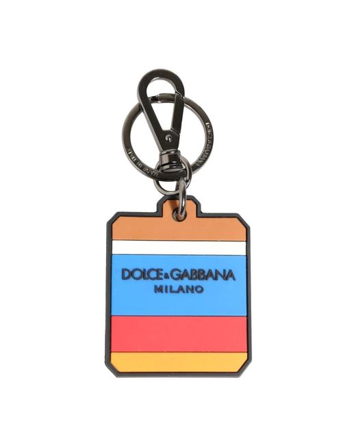 Dolce & Gabbana Blue Rubber Gold Tone Metal DG Logo Keyring Keychain