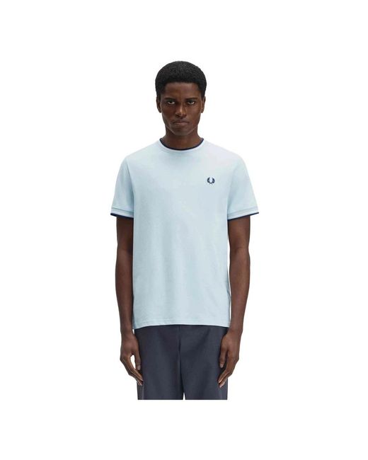 Fred Perry Tops ,Blauw ,Celeste Contrast Geribbelde Tee in het Blue