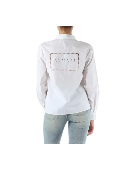 Armani Exchange White Baumwollhemd mit logo-stickerei