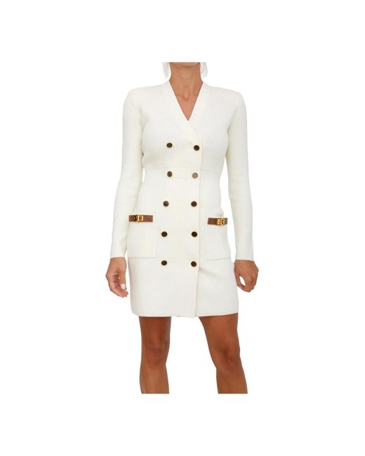 Elisabetta Franchi Wollen Blend Gebreide Jurk in het White