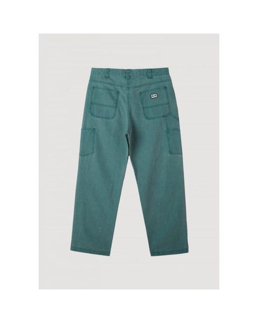Obey Green Straight Trousers for men