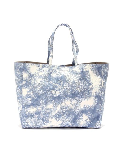 Orciani Blue Leder Shopper Tasche Mit Tie-Dye-Effekt