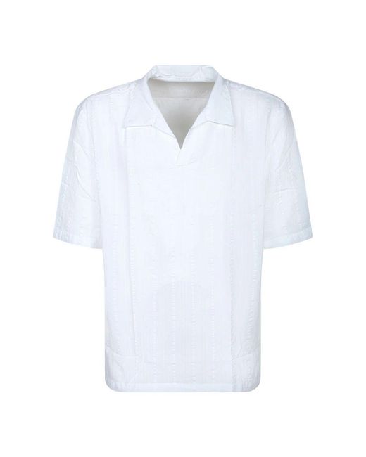 Officine Generale Gestreiftes Poloshirt Mit Struktur in White für Herren